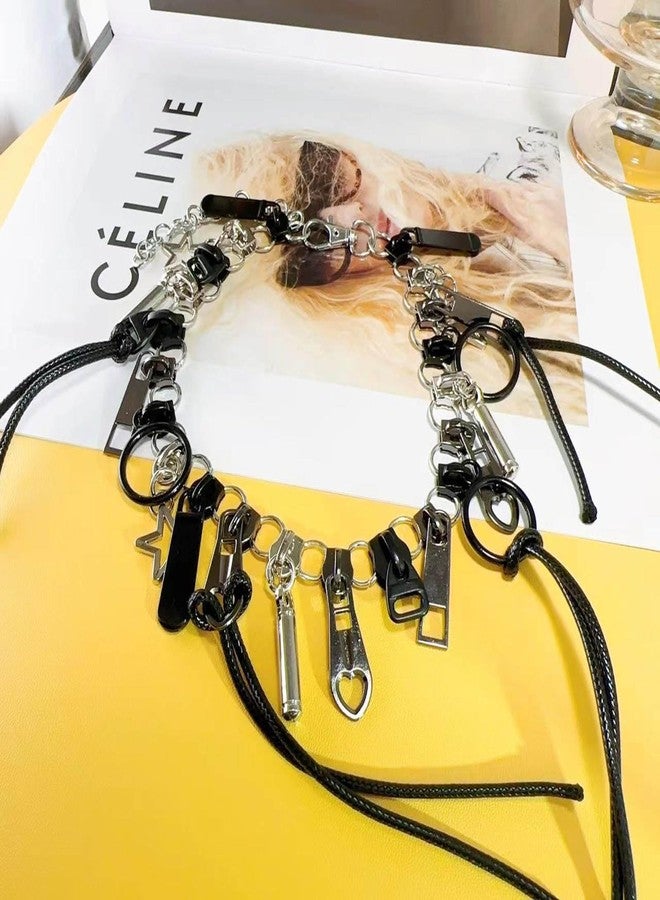 Haoyull Alloy Necklace Unique Zipper Necklace Personality Clavicle Chains Retro Fringe Chain Head Hip Hop Choker Women's Fashion Accessory, Size:Approx.41cm, As Shown in the Picture - Image 3